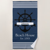 カスタム白ストライプ帯・いかり ビーチタオル (正面)