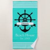 カスタム白ストライプ帯・いかり ビーチタオル (正面)