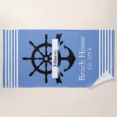 カスタム白ストライプ帯・いかり ビーチタオル (正面)