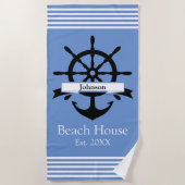 カスタム白ストライプ帯・いかり ビーチタオル (正面)