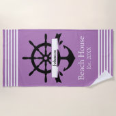 カスタム白ストライプ帯・いかり ビーチタオル (正面)