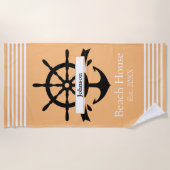 カスタム白ストライプ帯・いかり ビーチタオル (正面)