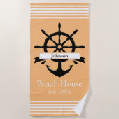 カスタム白ストライプ帯・いかり ビーチタオル (正面)