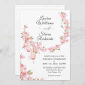 カスタム白ピンクさくらんぼ花 招待状 (正面/裏面)