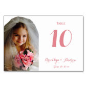 カスタム白ピンクの写真結婚のテーブル番号 テーブルナンバー (裏面)