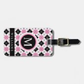 カスタム白ピンクブラック市松模様にパタアーガイルーン ラゲッジタグ (正面横)