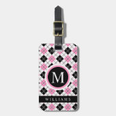 カスタム白ピンクブラック市松模様にパタアーガイルーン ラゲッジタグ (正面縦)