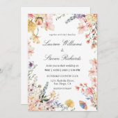 カスタム白ピンクブルー春温暖花 招待状 (正面/裏面)