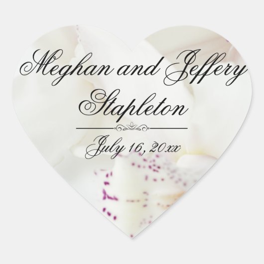 カスタム白フローラハート型結婚式用シール ハートシール (正面)