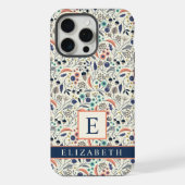 カスタム白フローラブルーピーチフラワーズ iPhoneケース (裏面)