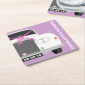 カスタム白結婚車LIMOデート スクエアペーパーコースター (アングル)