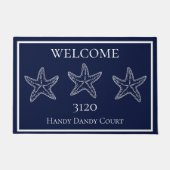 カスタム白航海のネイビーブルーヒトデ ドアマット (正面)