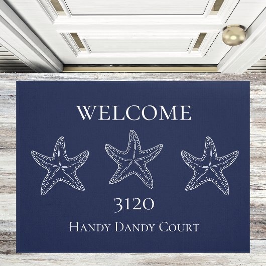 カスタム白航海のネイビーブルーヒトデ ドアマット
