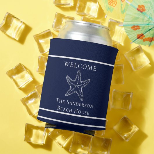 カスタム白航海のネイビーブルーヒトデ 缶クーラー (インサイチュ 夏)