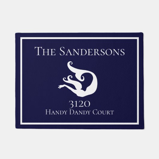 カスタム白航海のネイビーブルーマーメイドドアマット ドアマット (正面)