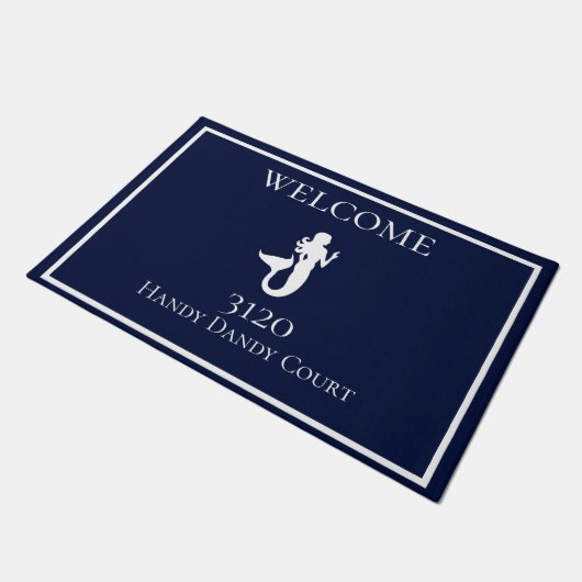 カスタム白航海のネイビーブルーマーメイド ドアマット (アングル)