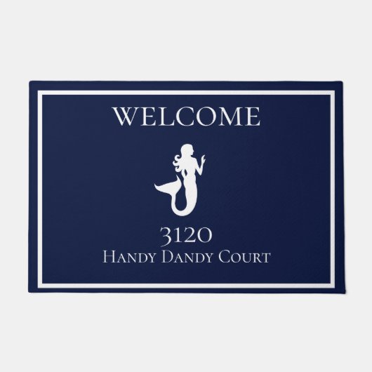 カスタム白航海のネイビーブルーマーメイド ドアマット (正面)