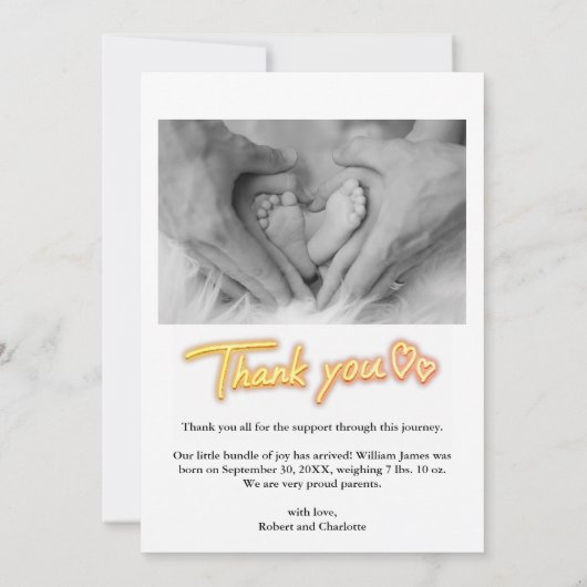 カスタム白黒の写真。パーソナライズされた誕生 案内状 (裏面)