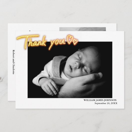 カスタム白黒の写真。パーソナライズされた誕生 案内状 (正面/裏面)