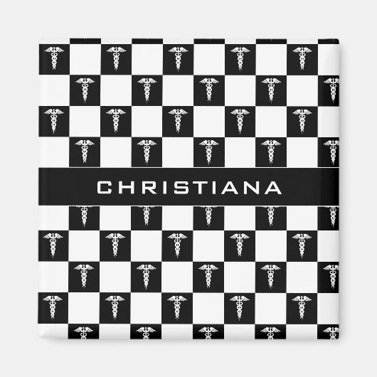 カスタム白黒の医療記号カドゥセウス マグネット (正面)