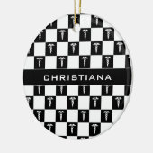 カスタム白黒の医療記号Caduceus  セラミックオーナメント (左)