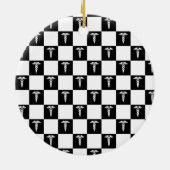 カスタム白黒の医療記号Caduceus セラミックオーナメント (裏面)