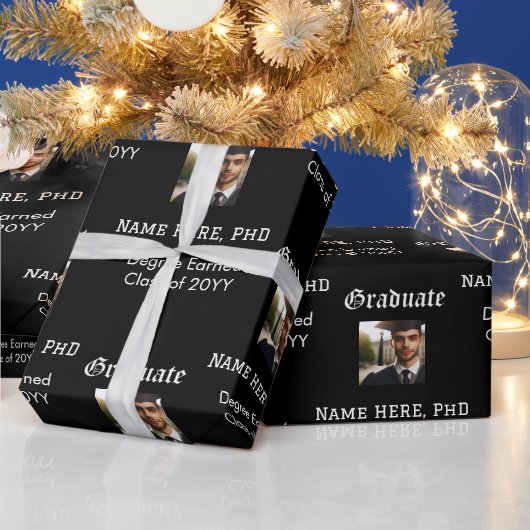 カスタム白黒の卒業写真クラス学位 ラッピングペーパー (クリスマス)