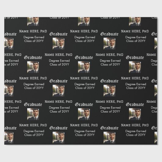 カスタム白黒の卒業写真クラス学位 ラッピングペーパー (フラット)