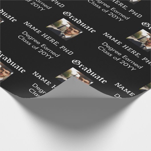 カスタム白黒の卒業写真クラス学位 ラッピングペーパー (角)