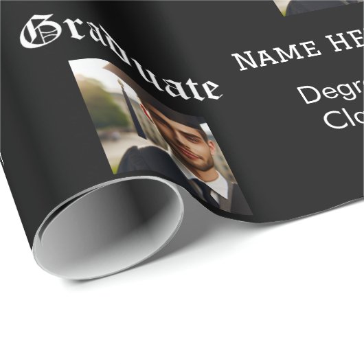 カスタム白黒の卒業写真クラス学位 ラッピングペーパー (ロールコーナー)