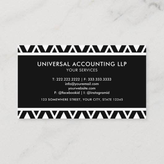 カスタム白黒の幾何学的プロフェッショナル 名刺 (裏面)