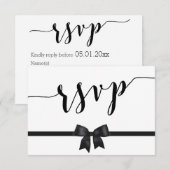 カスタム白黒ウェディングRSVPカード付きボウ 出欠カード (正面/裏面)