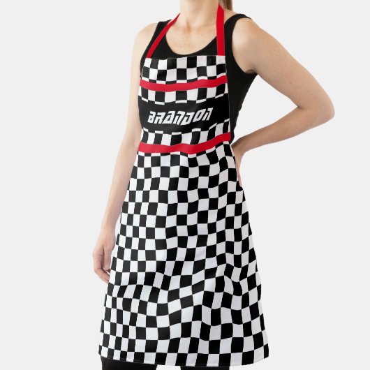 カスタム白黒オートカーレース市松模様にフラグ エプロン (インサイチュ)