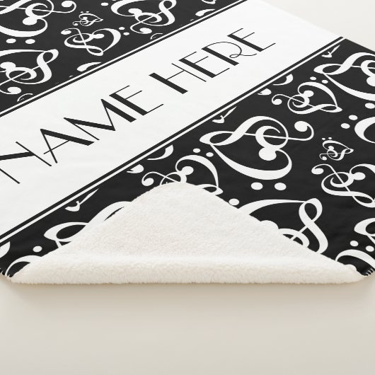 カスタム白黒クレフ、 音符記号ハート音楽ノート シェルパブランケット (3/4)