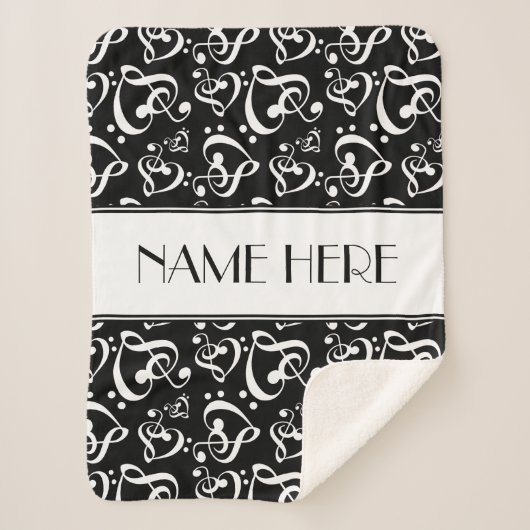 カスタム白黒クレフ、 音符記号ハート音楽ノート シェルパブランケット (正面)