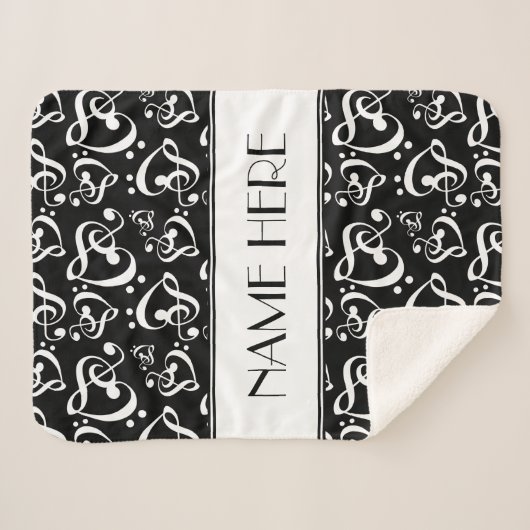 カスタム白黒クレフ、 音符記号ハート音楽ノート シェルパブランケット (正面(横))