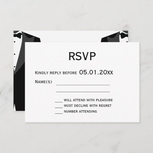 カスタム白黒ゲイウェディングRSVPカード 出欠カード (正面/裏面)