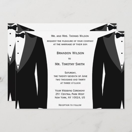 カスタム白黒ゲイ結婚式招待状 招待状 (正面/裏面)