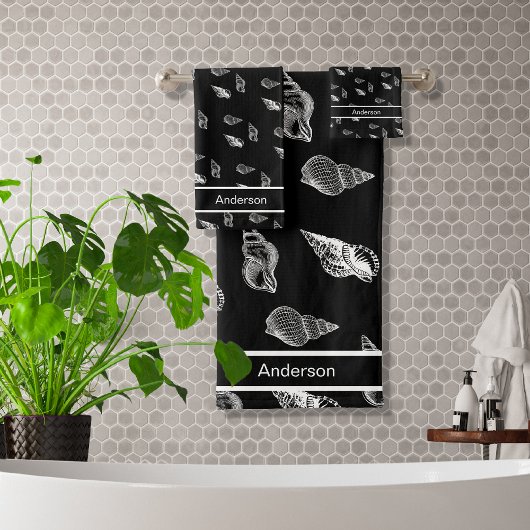 カスタム白黒シーシェルバ航海のスルーム バスタオルセット