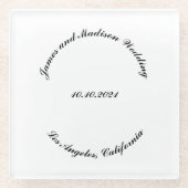 カスタム白黒スクリプト名の日付結婚式の引き出物 ガラスコースター (正面)