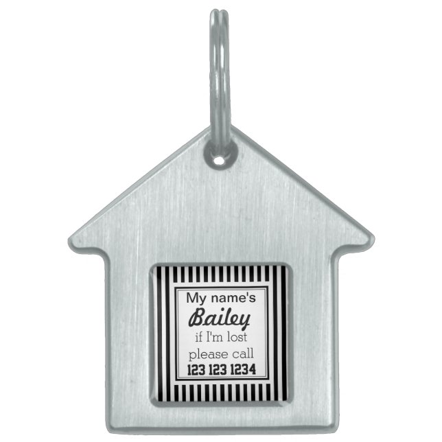 カスタム白黒ストライプの ペットネームタグ (正面)