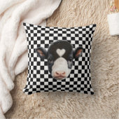 カスタム白黒チェスパターン上の牛顔 クッション (ブランケット)