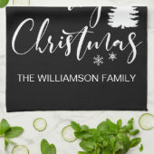 カスタム白黒ツリーメリークリスマス キッチンタオル (折り畳み)