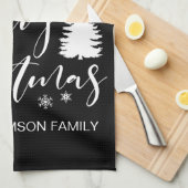 カスタム白黒ツリーメリークリスマス キッチンタオル (四つ折り)