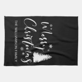 カスタム白黒ツリーメリークリスマス キッチンタオル (横)