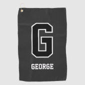 カスタム白黒パーソナライズされたモノグラム ゴルフタオル (正面)