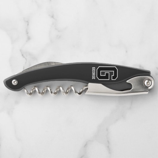 カスタム白黒パーソナライズされたモノグラム ソムリエナイフ (裏面)