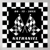 カスタム白黒フラ市松模様にグの正方形パターン ポスター (正面)