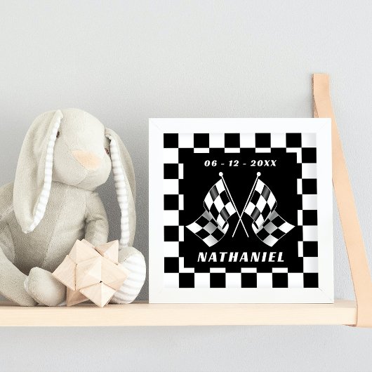 カスタム白黒フラ市松模様にグの正方形パターン ポスター