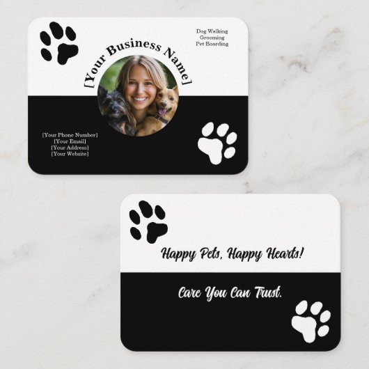 カスタム白黒ペットケアビジネスカード 名刺 (正面/裏面)
